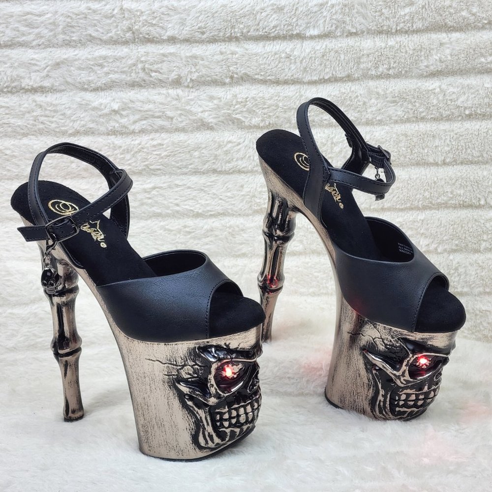 Skull & Bones Red LED Platform 8" Heels Pole Shoes Vortex - Picture 3 of 12